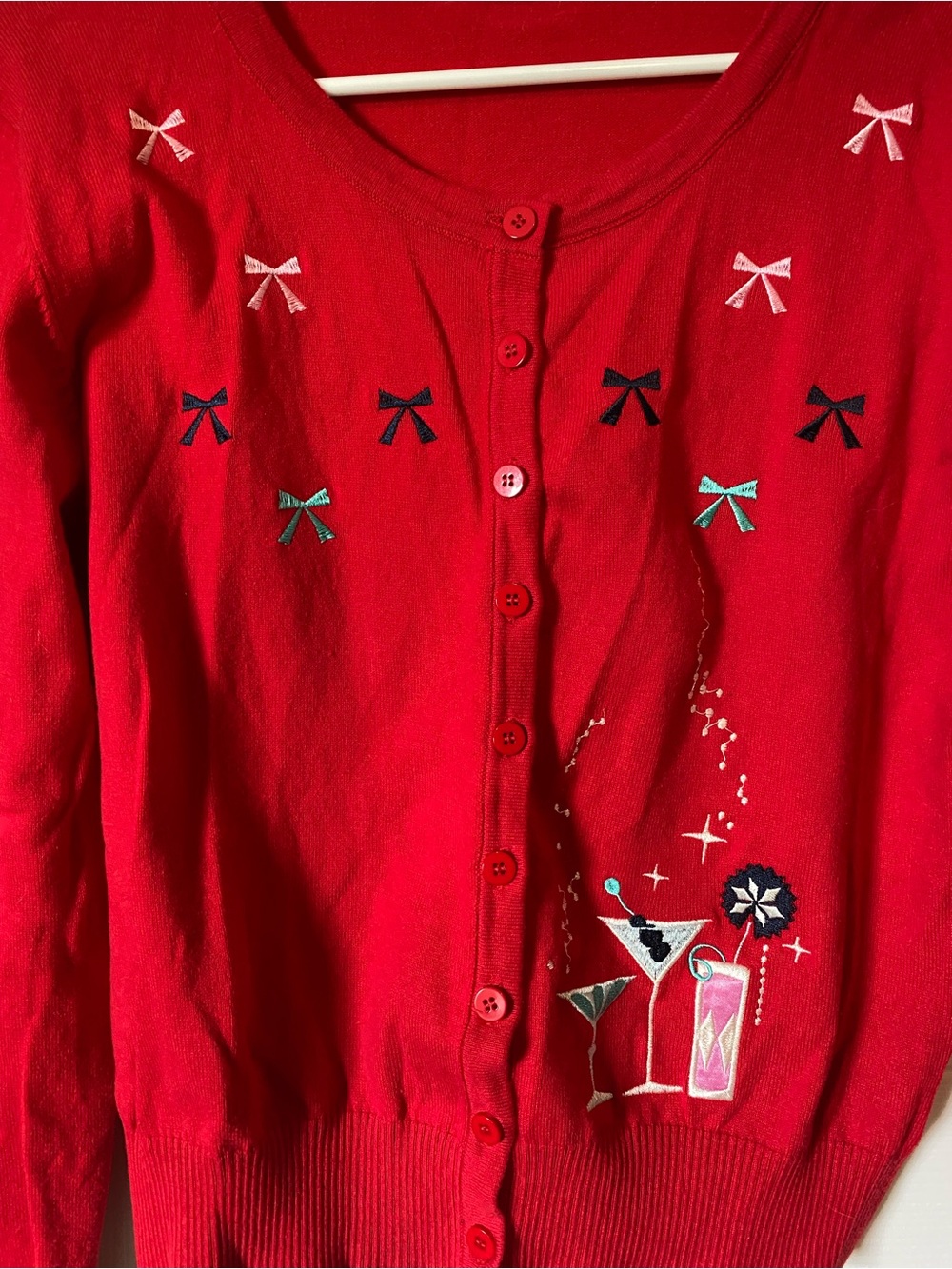 Banned Apparel Red Embroidered Retro Cardigan Crop Sweater - Picture 3 of 6